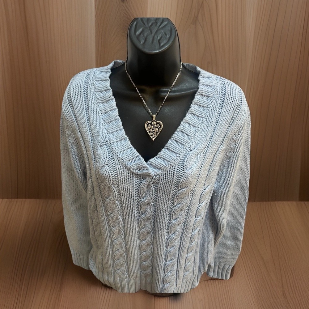 Y2K Vintage Route 66 Baby blue Pastel Glitter Cable Knit Sweater Large Cozy